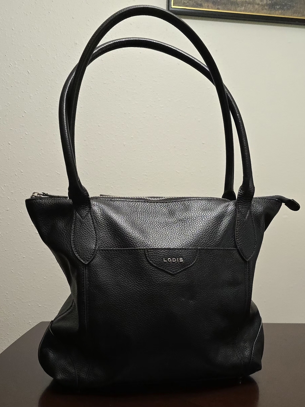 Lodis Siera Black Pebbled Leather Shoulder Tote Bag